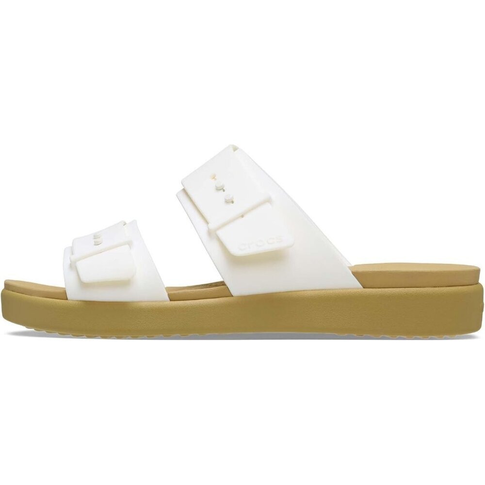 Womens Slide Sandal Chalk/Tan Cushioned Wedge Heel Classic Comfort Slip On Shoes